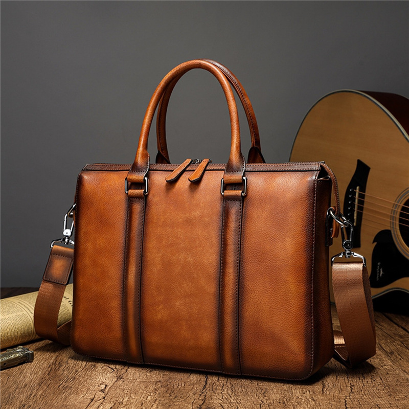 Leather Work Handbag - YETTIES Business Top Grain Leather Briefcase