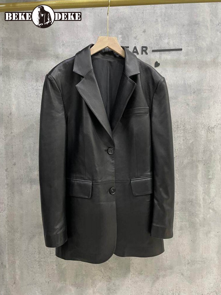 Leather Work Jacket Women'S - Women Sheepskin Genuine Leather Loose Fit