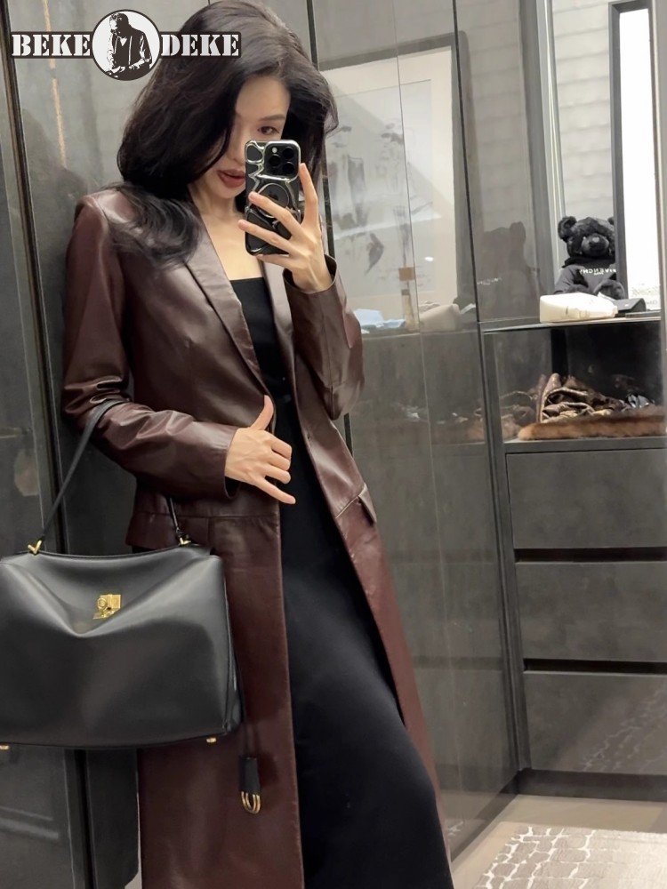 Leather Work Jacket Women'S - Italian Designer Women Long Sheepskin Genuine