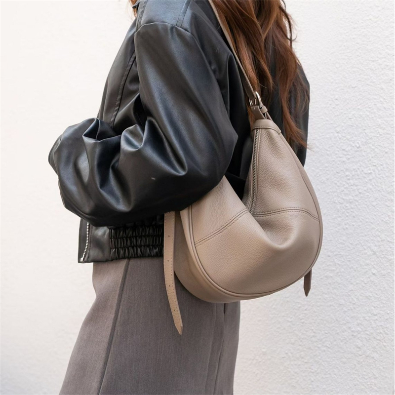 Leather Work Handbag - BURMINSA Genuine Leather Crescent Hobo Shoulder