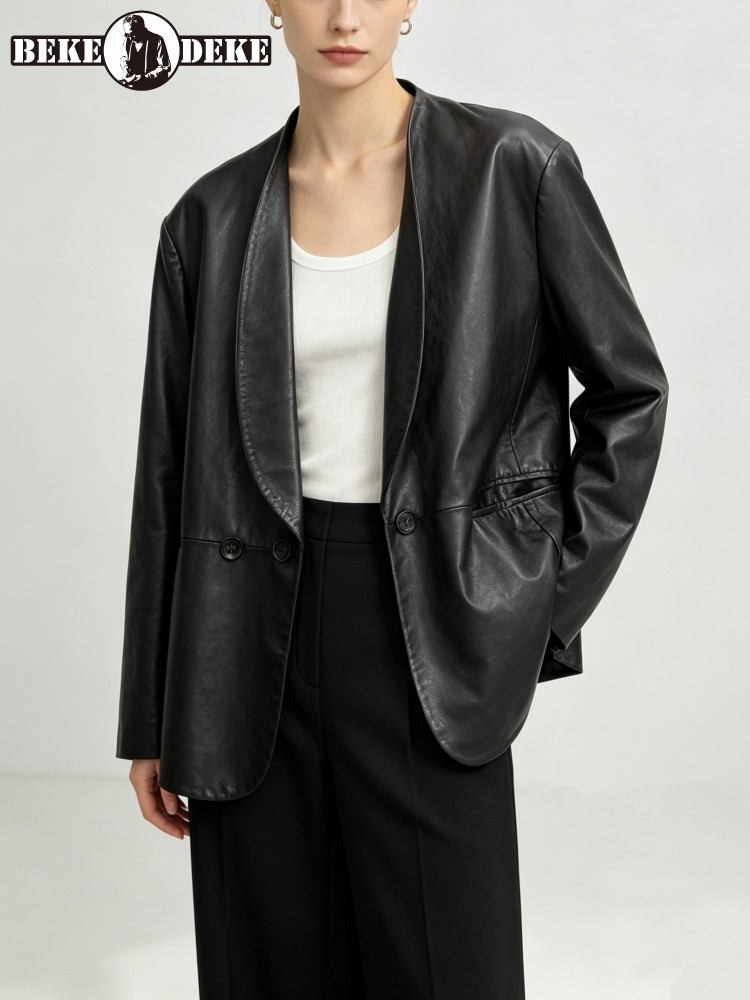 Fashion Women Loose Fit Soft R - огляд і ціна Leather Work Jacket Women'S