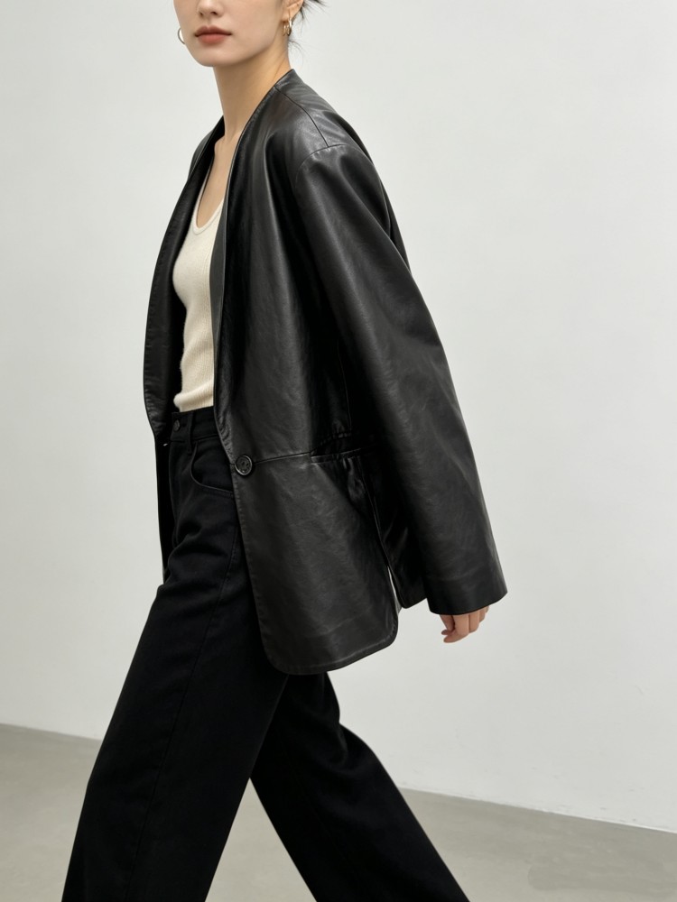 Fashion Women Loose Fit Soft R - огляд і ціна Leather Work Jacket Women'S