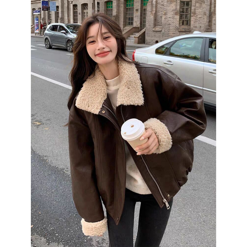 Women Coats Faux Leather Jacke - огляд і ціна Leather Work Jacket Women'S