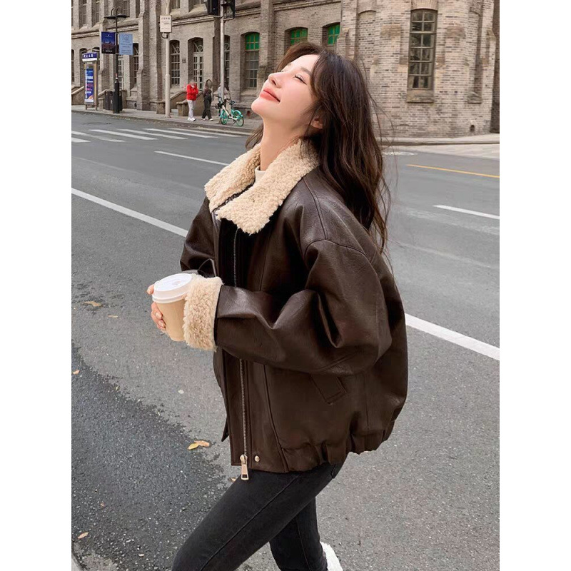 Women Coats Faux Leather Jacke - огляд і ціна Leather Work Jacket Women'S