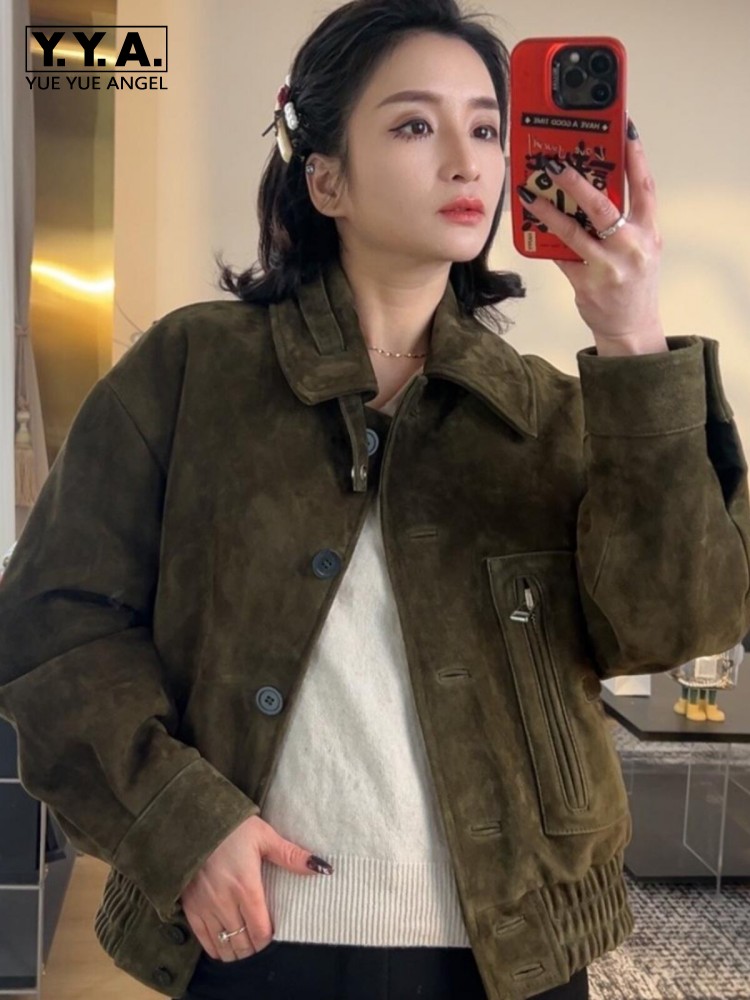 Luxury Retro Women Sheep Suede - огляд і ціна Leather Work Jacket Women'S