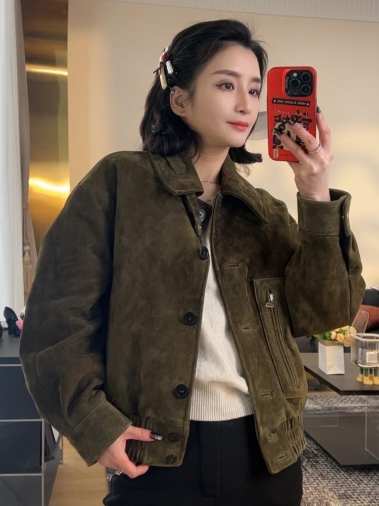 Luxury Retro Women Sheep Suede - огляд і ціна Leather Work Jacket Women'S