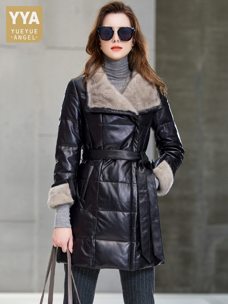 Elegant Ladies Mink Fur Collar - огляд і ціна Leather Work Jacket Women'S