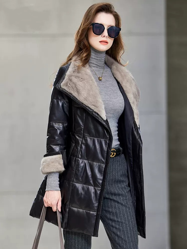 Elegant Ladies Mink Fur Collar - огляд і ціна Leather Work Jacket Women'S