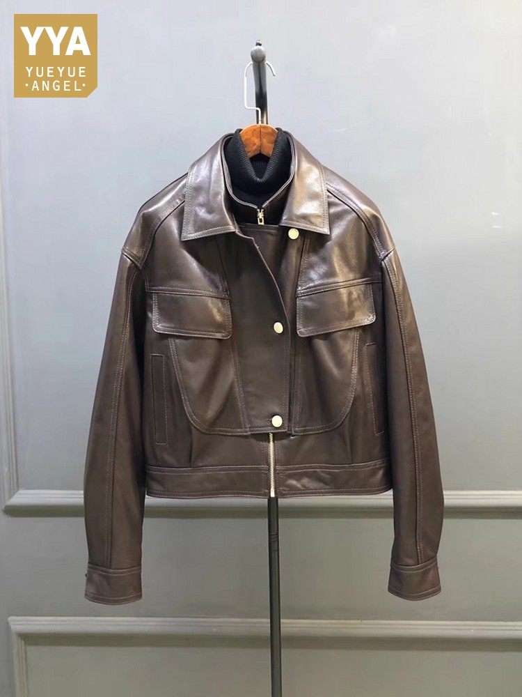 Designer Women Double Collar W - огляд і ціна Leather Work Jacket Women'S