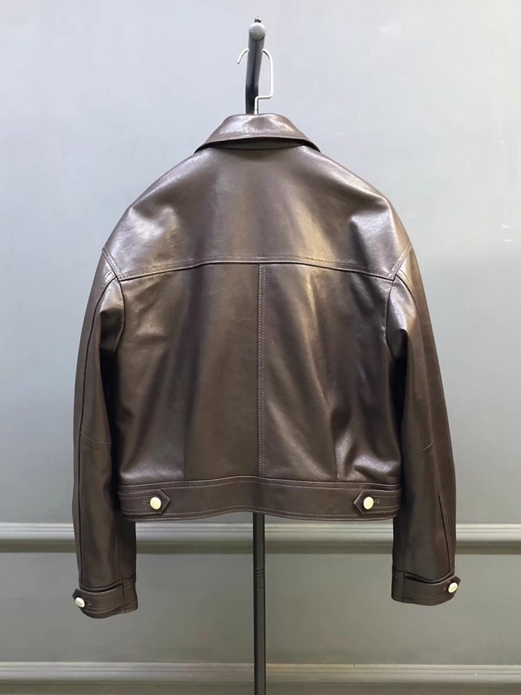 Designer Women Double Collar W - огляд і ціна Leather Work Jacket Women'S
