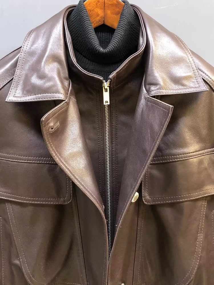 Designer Women Double Collar W - огляд і ціна Leather Work Jacket Women'S
