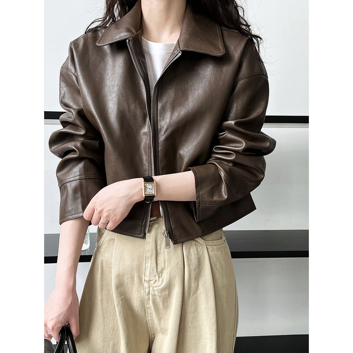 Women Coats Faux Leather Jacke - огляд і ціна Leather Work Jacket Women'S